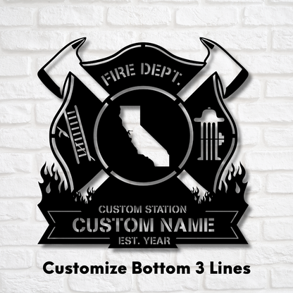 Personalized Metal Firefighter Sign-California Edition