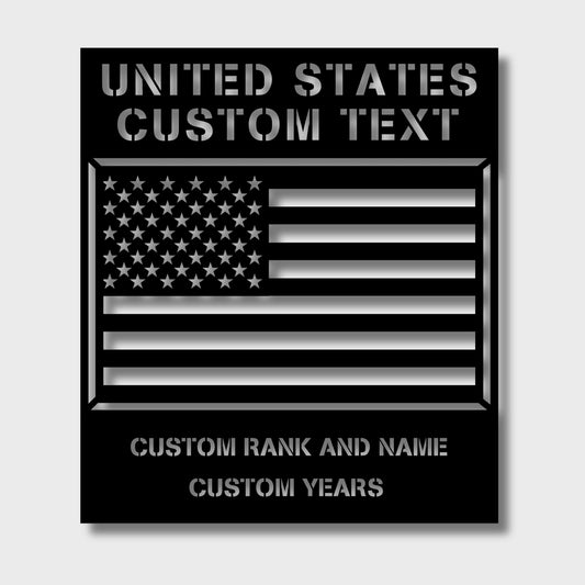 PERSONALIZED AMERICAN FLAG WITH SERVICE DATES STEEL WALL SIGN