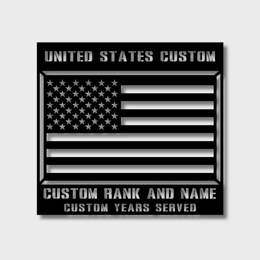 PERSONALIZED AMERICAN FLAG WITH SERVICE DATES STEEL WALL SIGN